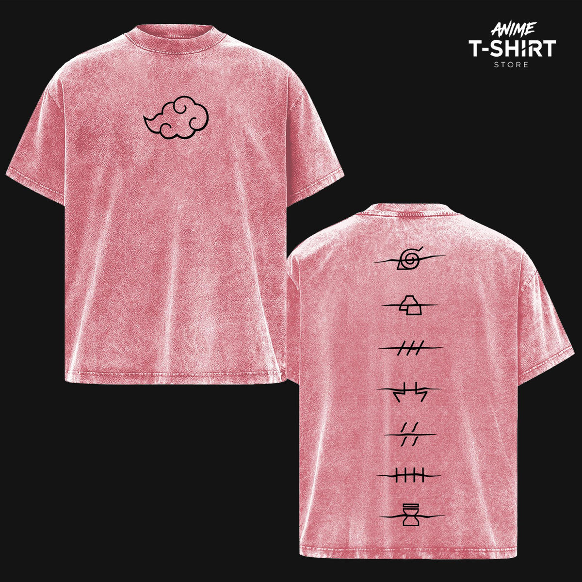 Retro Limited Akatsuki Clan Logo Washed T shirt - Naruto Anime Unisex Oversize Heavyweight Cotton Graphic Tee T-Shirt, Naruto Fan, Casual Oversized