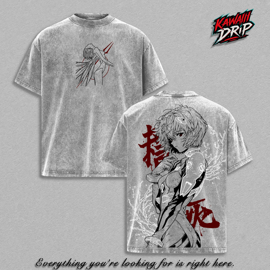 Rei Ayanami Evangelion Back Print Anime Vintage Washed Tee