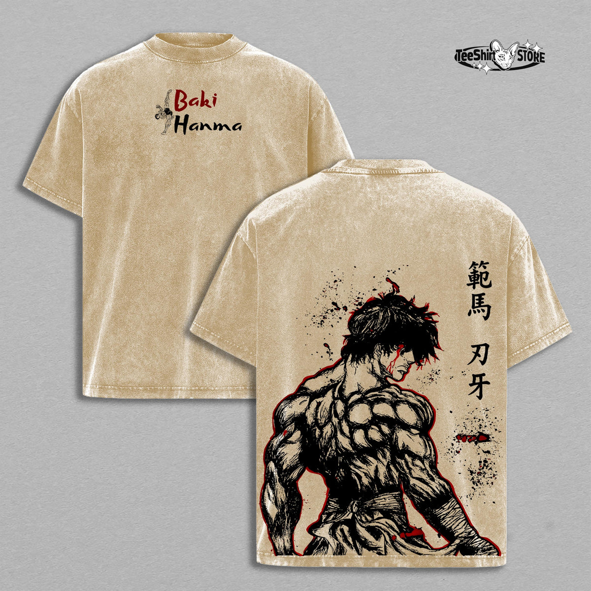 Baki Hanma “Baki the Grappler” T-Shirt & Hoodie – Vintage Washed Oversized Anime Manga Graphic, Double Printed Heavyweight Cotton Unisex Streetwear