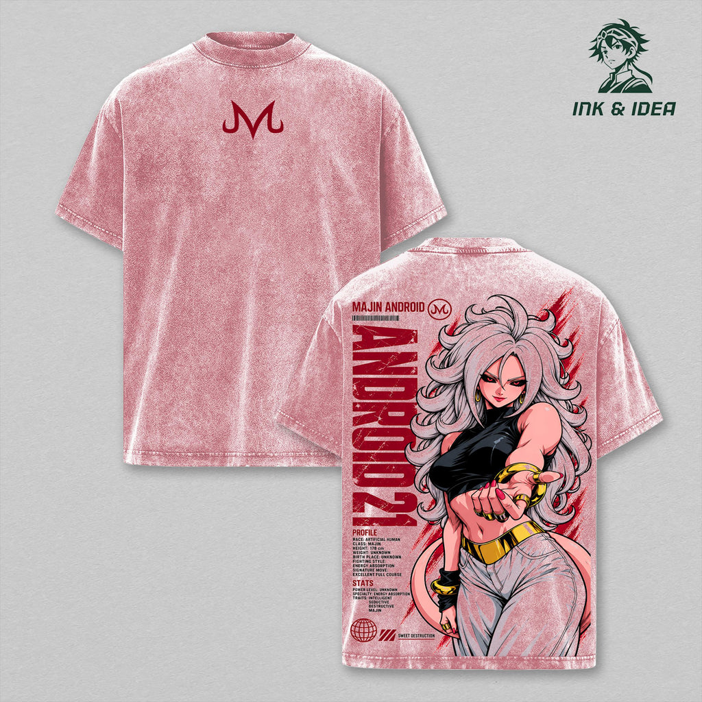 Android 21 Majin Form DBZ Sweet Destruction Anime Vintage Washed Tee