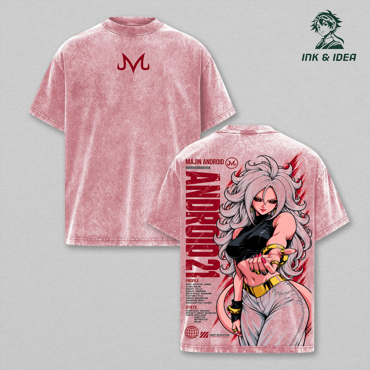 Android 21 Majin Form DBZ Sweet Destruction Anime Vintage Washed Tee