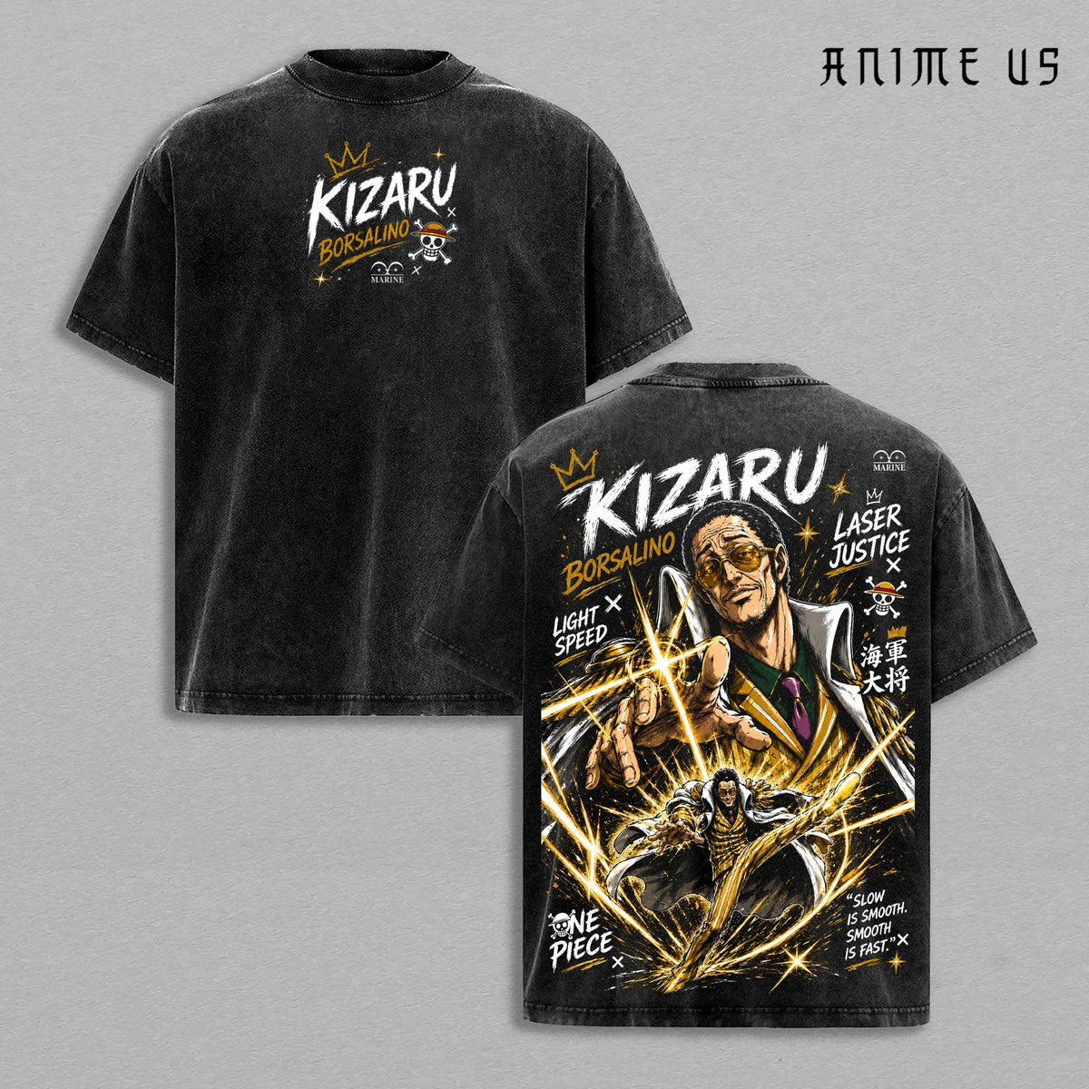 Kizaru Borsalino Vintage Washed T-Shirt One Piece Anime Graphic Tee Marine Admiral Oversized Streetwear Shirt Manga Fan Gift