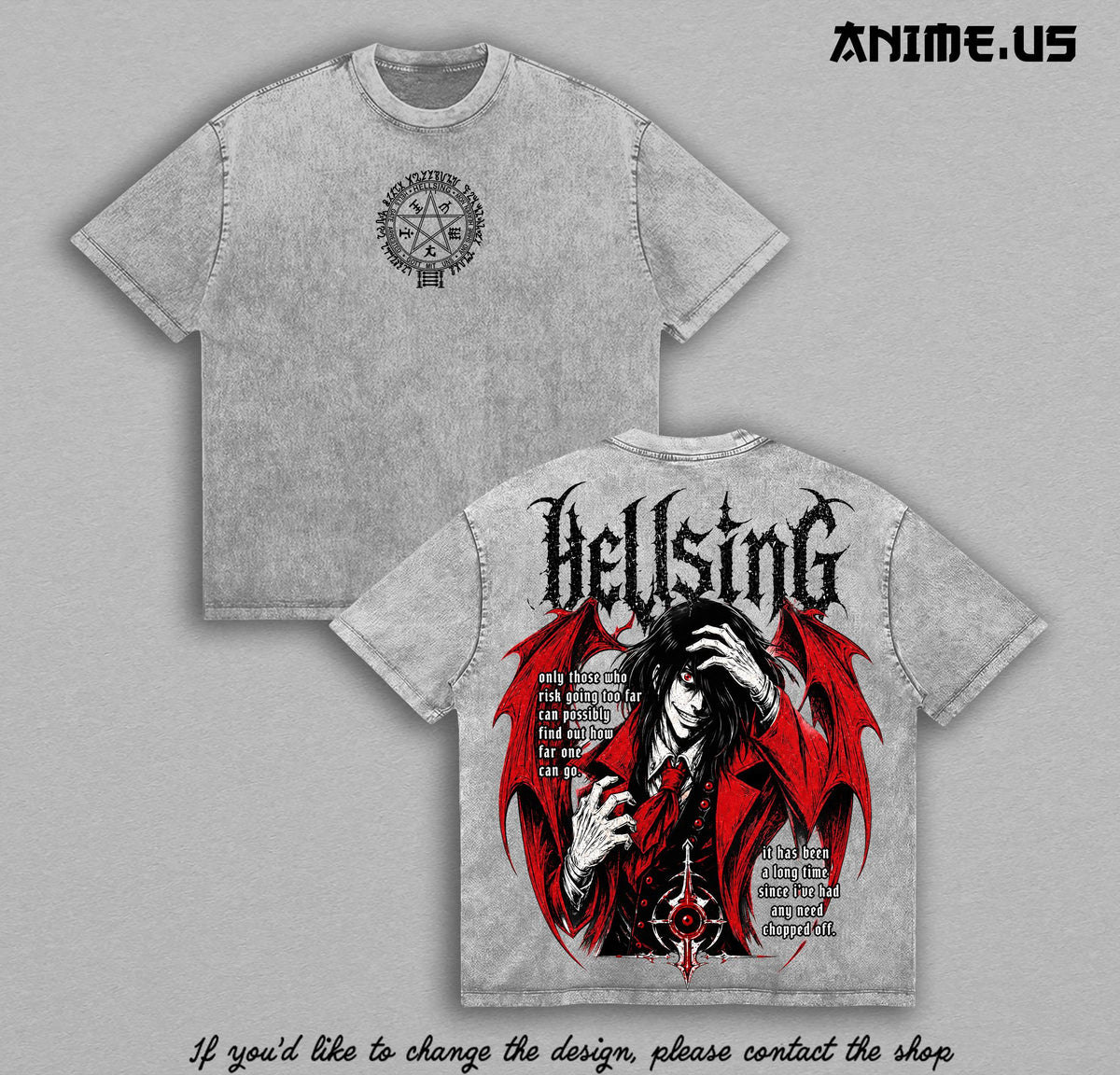 Alucard Hellsing Ultimate Vintage Washed T-Shirt, Vampire Hunter Anime Graphic Tee, Heavyweight Cotton Gothic Streetwear