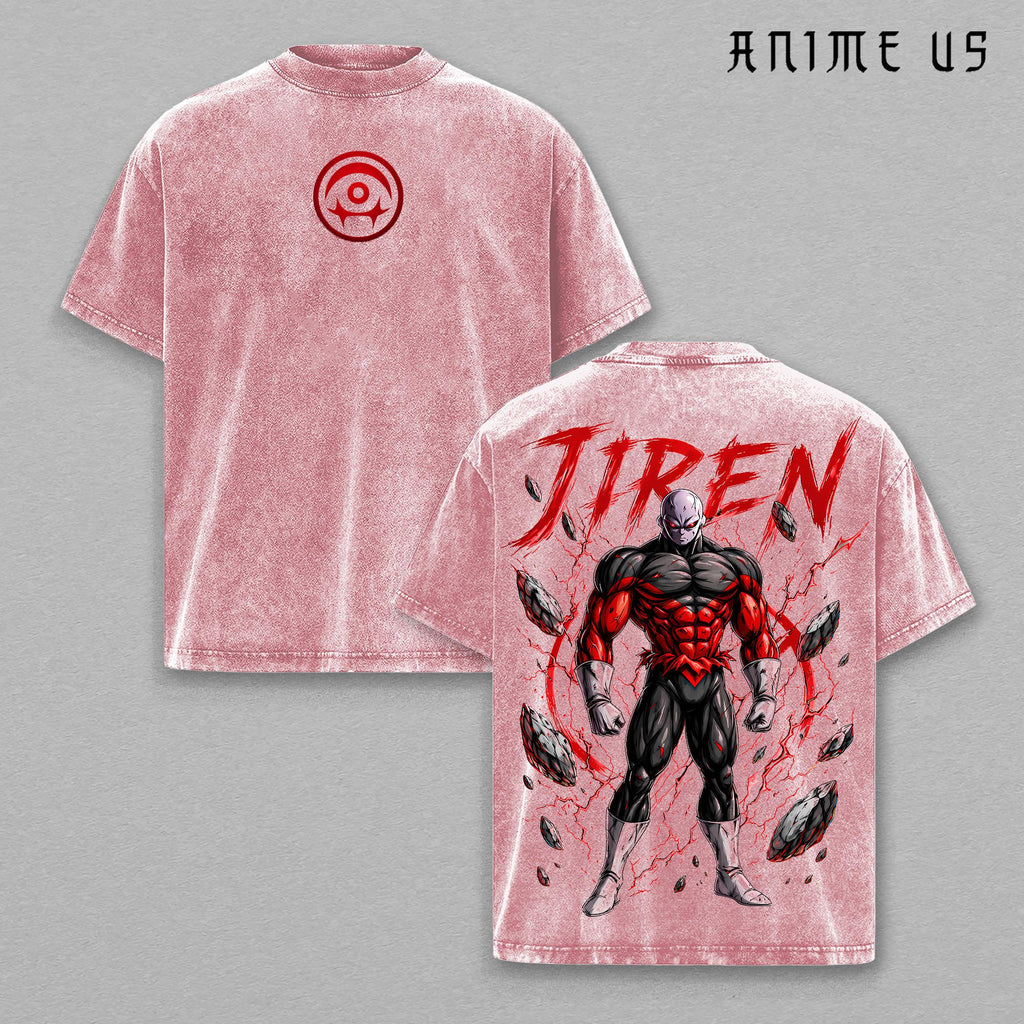Jiren DBS Anime Shirt, Tournament of Power Anime Graphic Tee, Red Aura Muscle Design, Vintage Washed Oversized Streetwear Back Print T-Shirt