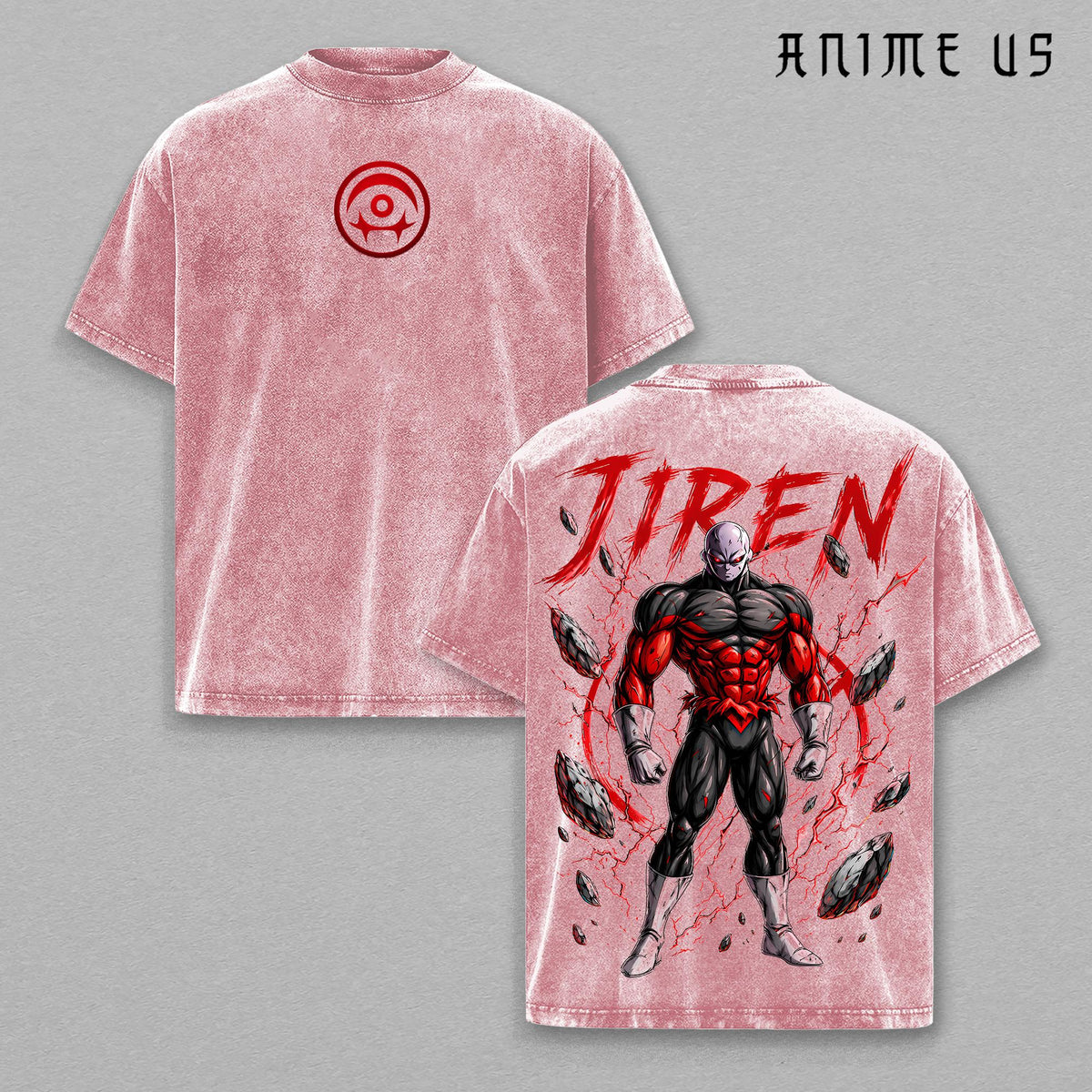 Jiren DBS Anime Shirt, Tournament of Power Anime Graphic Tee, Red Aura Muscle Design, Vintage Washed Oversized Streetwear Back Print T-Shirt