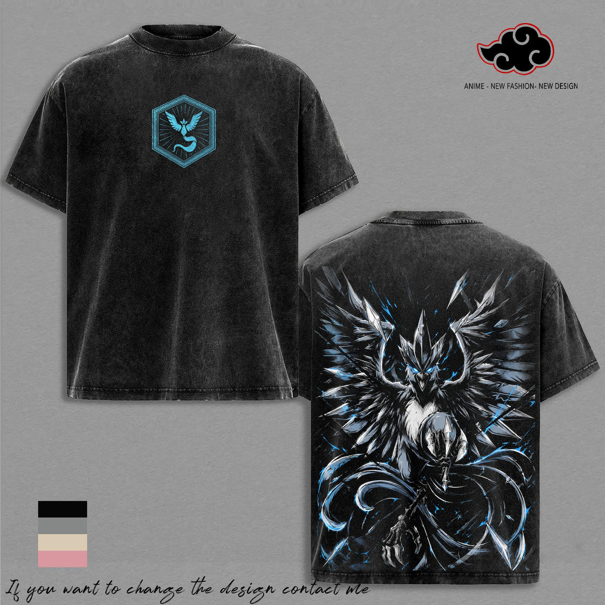 MysticArticuno PKM Vintage Washed Shirt Anime Graphic Tee Oversized Streetwear PKM T-Shirt Gift for PKM Fans