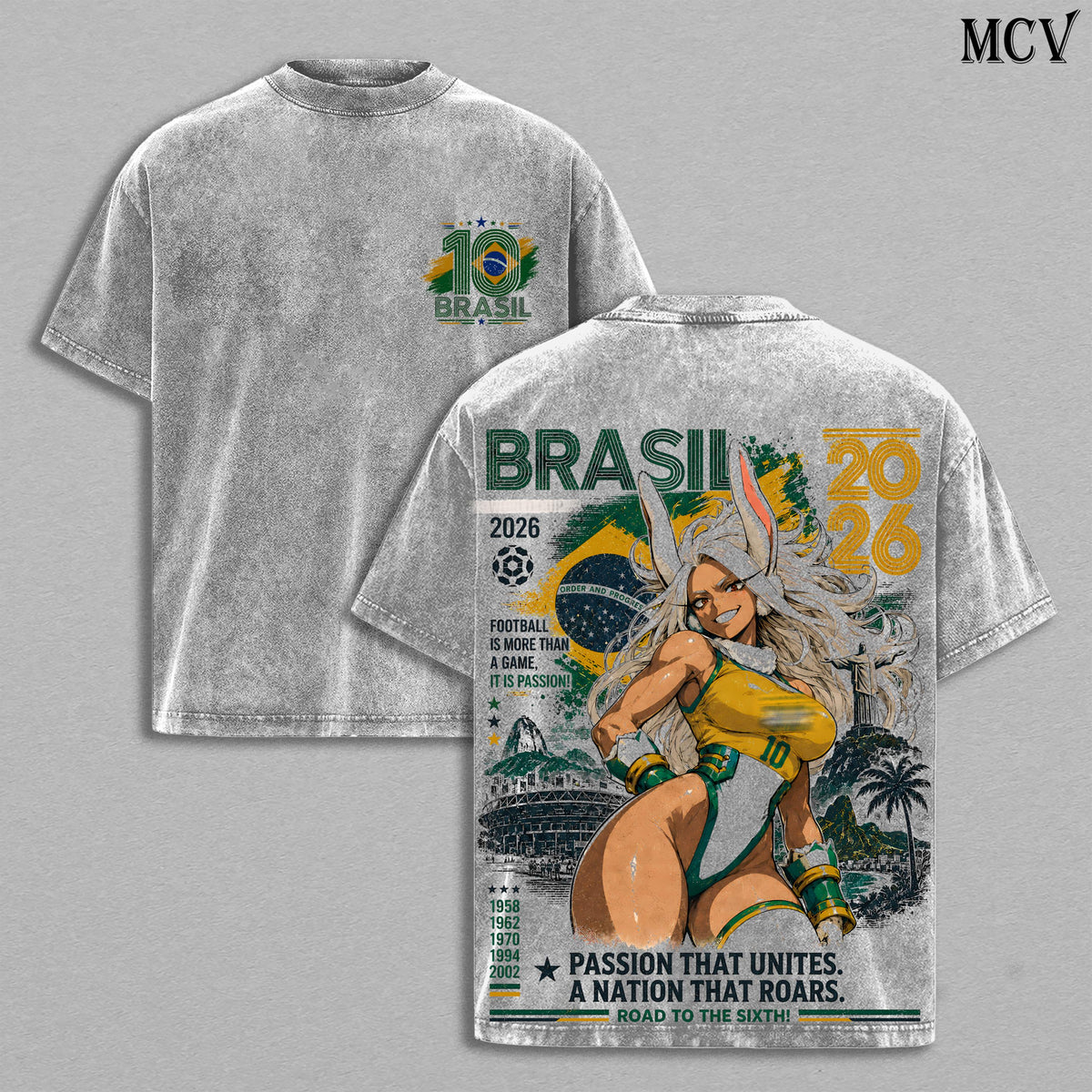 Mirko My Hero Academia Brasill World Football 2026 Anime Vintage Washed Tee