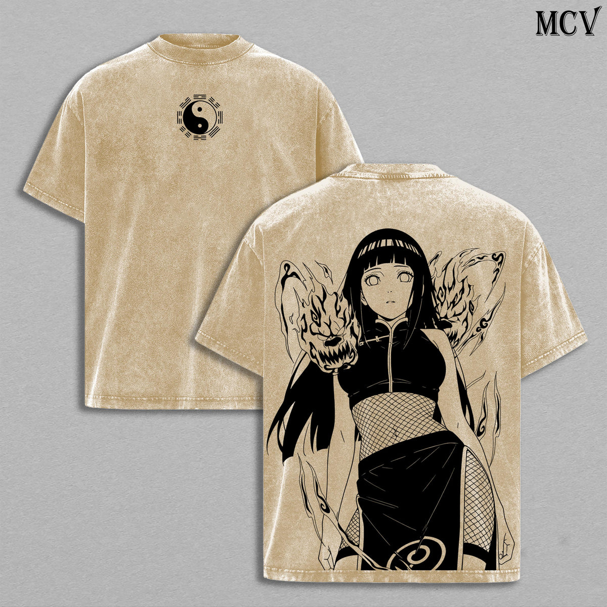 Hinata Hyuga Naruto Anime Double Printed Vintage Washed Tee