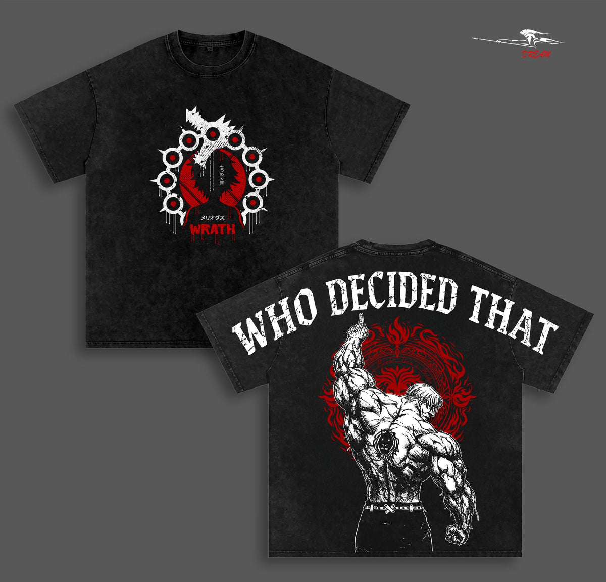 Escanor The Seven Deadly Sins V.3 Anime Double Printed Vintage Washed Tee Unisex Oversize Heavyweight Cotton T-shirt for Anime Fans and Lovers