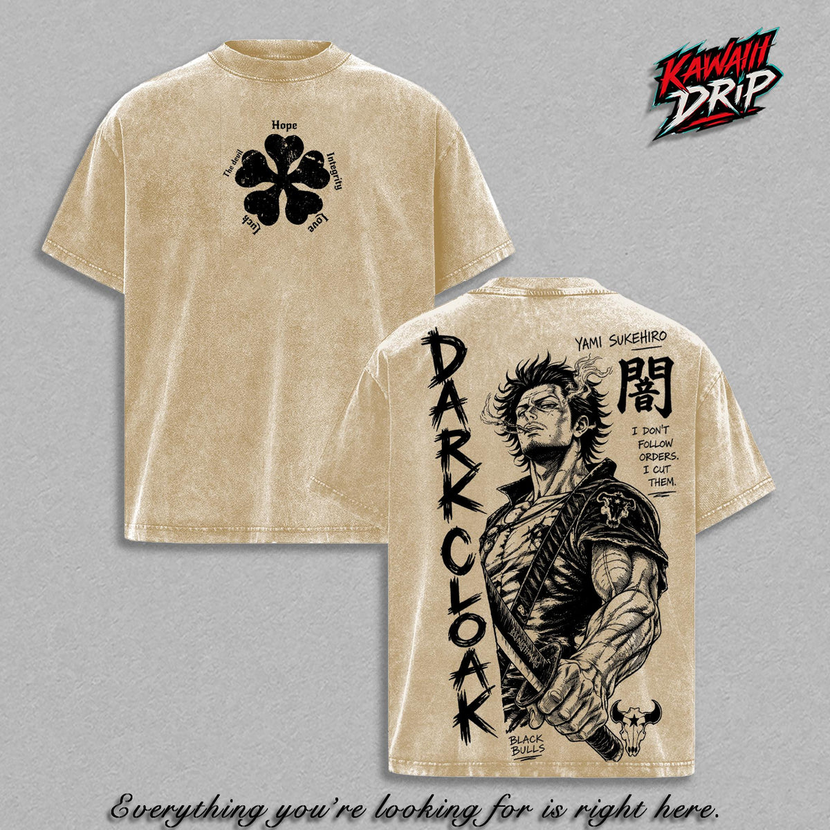 Yami Sukehiro Black Clover Dark Magic Captain Anime Vintage Washed Tee