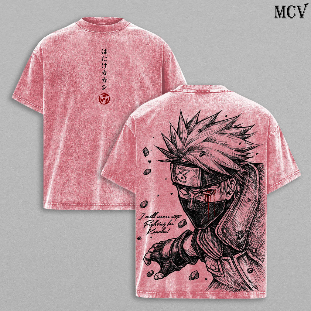 Kakashi Hatake Naruto Copy Ninja Anime Vintage Washed Tee