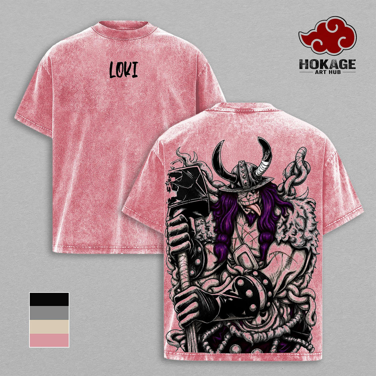 Loki One Piecee Elbaf Giant Prince Anime Vintage Washed Tee