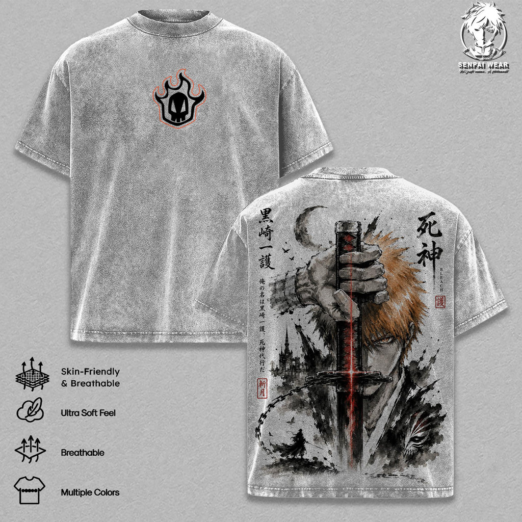 Ichigo Kurosaki Bleach Vintage Washed Oversized T-Shirt, Soul Reaper Bankai Anime Graphic Tee