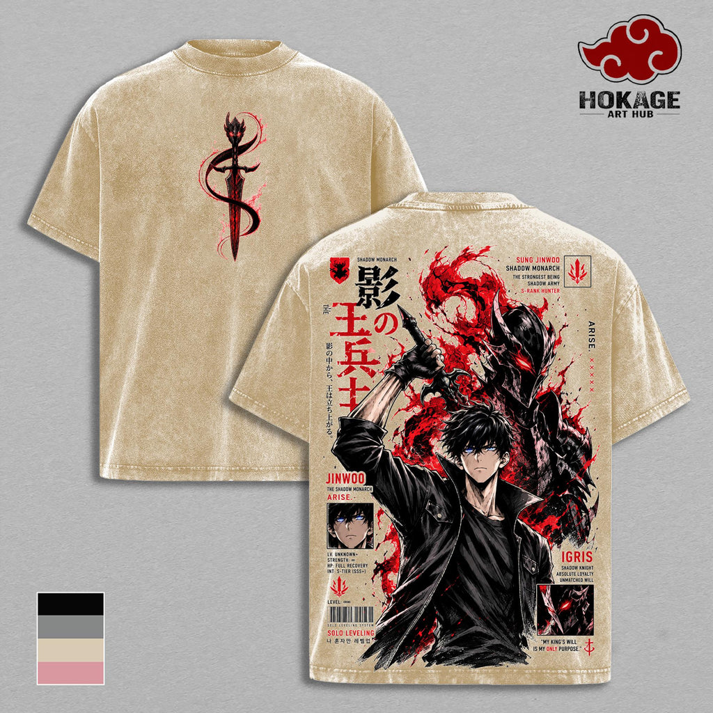 Sung Jinwoo Shadow Monarch Igris Solo Leveling Anime Vintage Tee