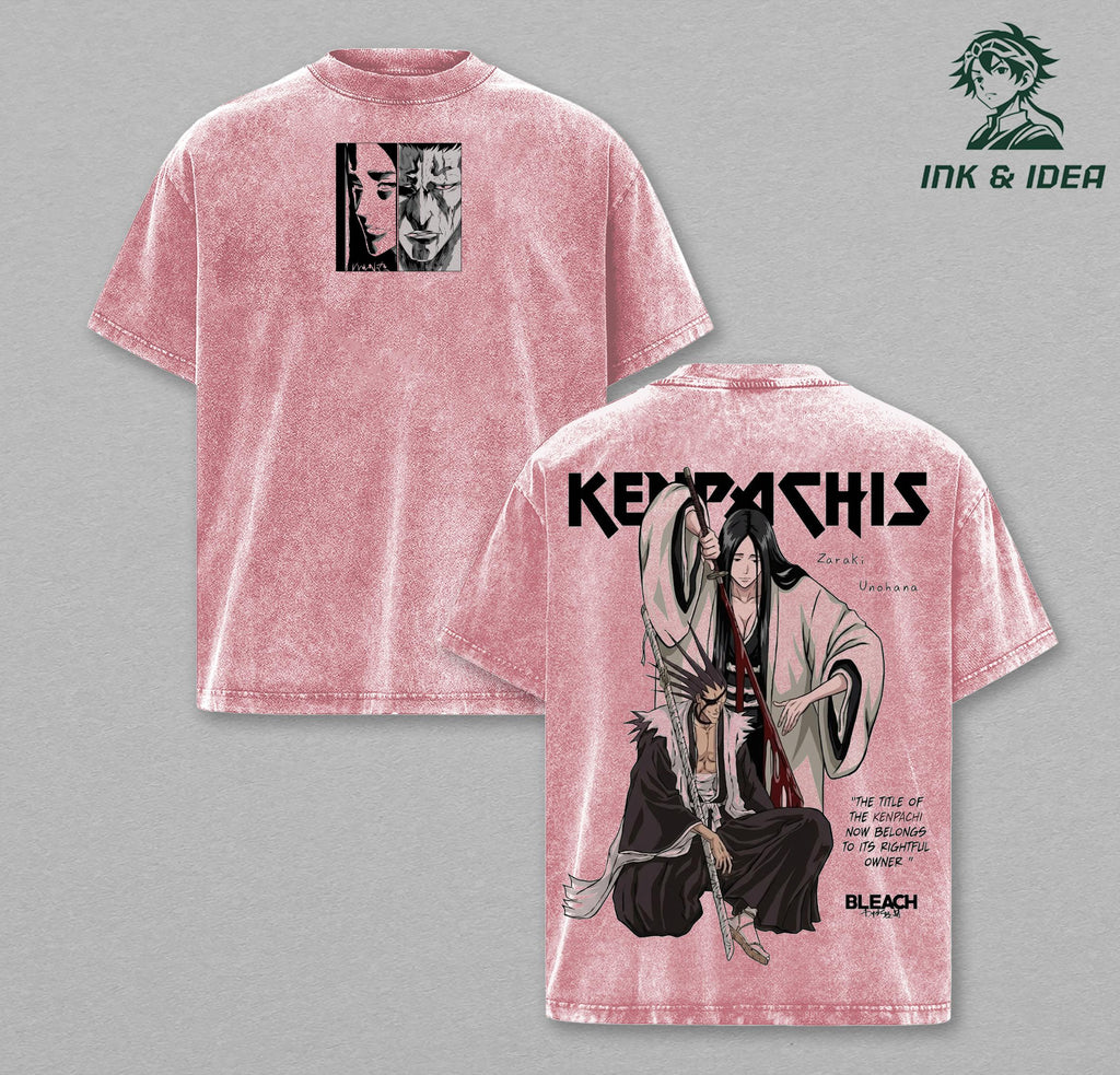 Kenpachi Zaraki x Retsu Unohana Bleach Vintage Washed Oversized Anime T-Shirt, Soul Reaper Graphic Tee, Heavyweight Cotton Streetwear Shirt