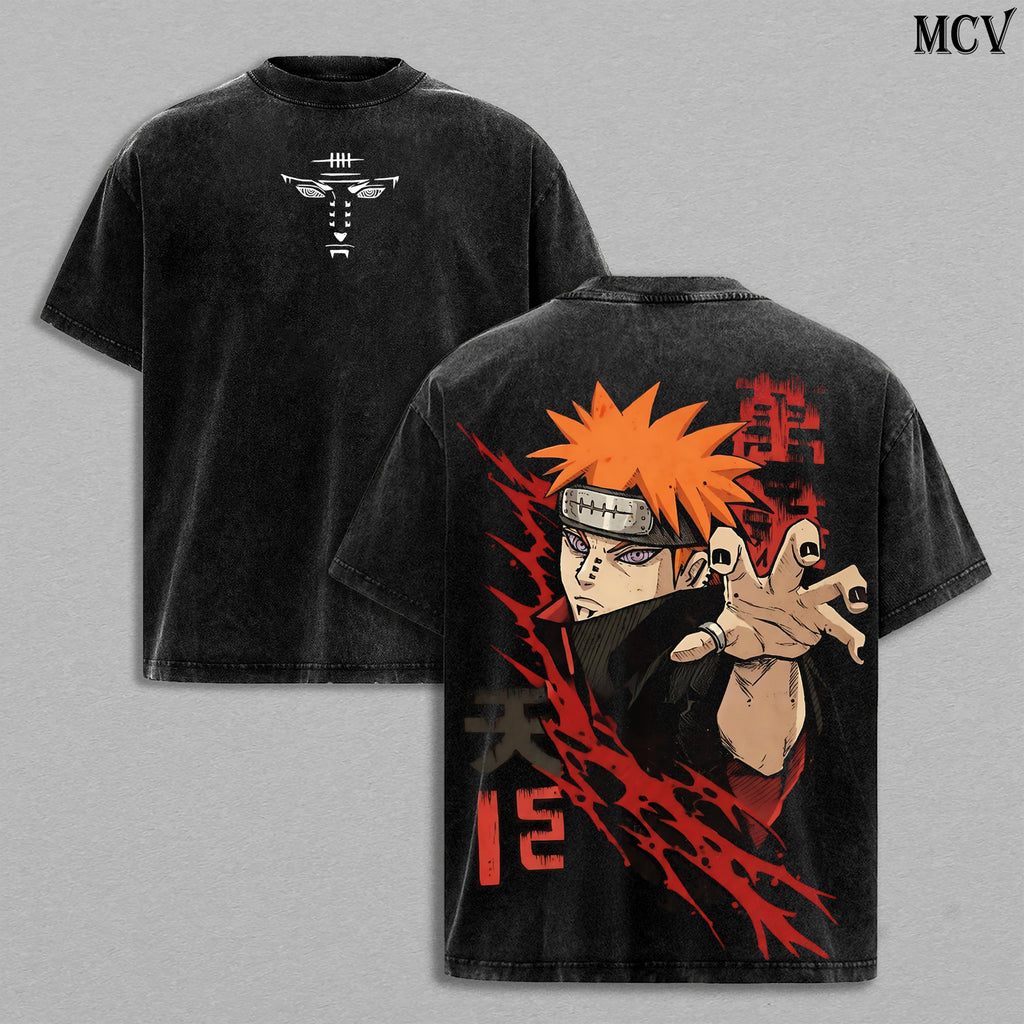 Pain Nagato Naruto Shippuden Akatsuki Rinnegan Anime Vintage Washed Tee