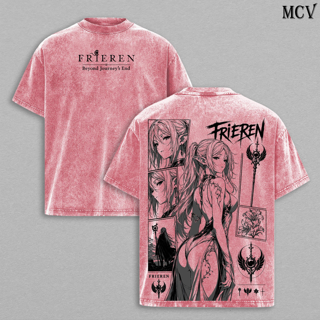 Frieren Beyond Journey's End Gothic Tattoo Anime Vintage Washed Tee