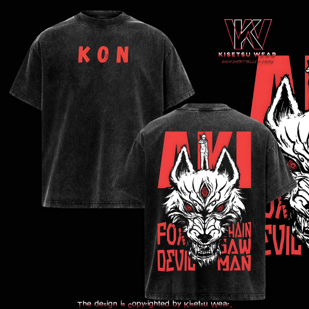 Aki Hayakawa Kon Fox Devil Chainsaw Man Anime Vintage Washed Tee