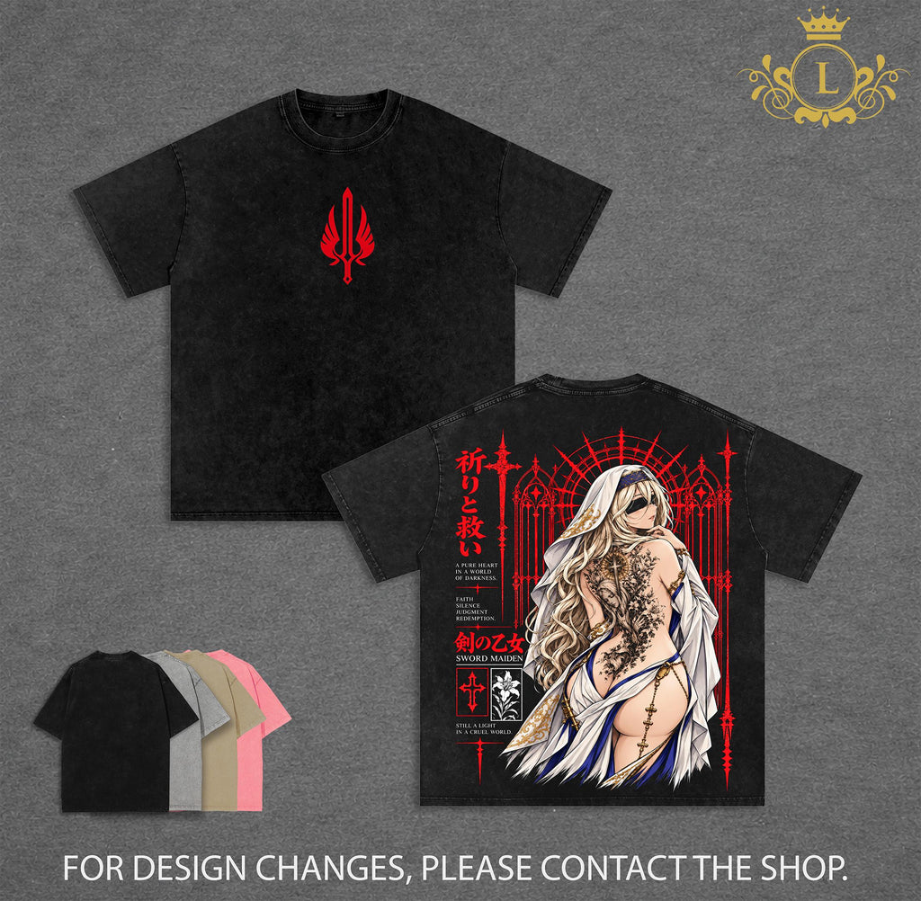 Sword Maiden Fantasy Anime Vintage Washed Tee