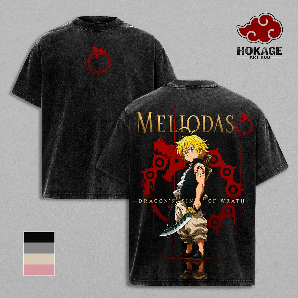 Meliodas 7 Deadly Sins Dragon's Sin Of Wrath Anime Vintage Washed Tee