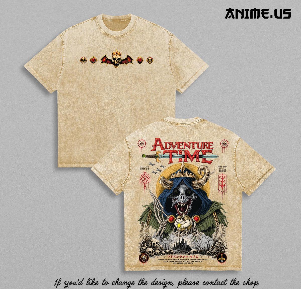 Adventure Time The Lich Vintage Washed Graphic T-Shirt | Dark Fantasy Heavy Metal Art Oversized Heavyweight Cotton Streetwear Dark Lord Skeleton Tee