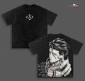 Aizen Sosuke Bleach Anime Double Printed Vintage Washed Tee Unisex Oversize Heavyweight Cotton T-shirt for Anime Fans and Lovers