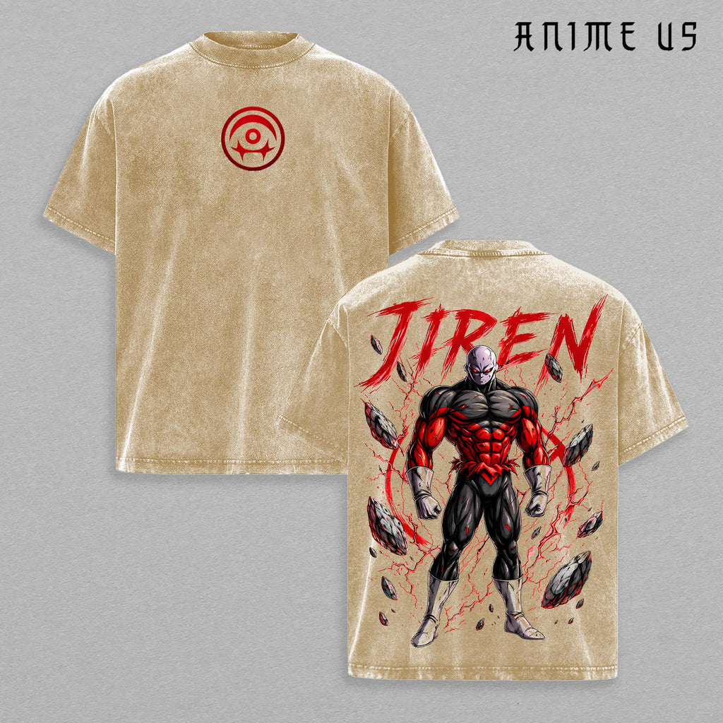 Jiren DBS Anime Shirt, Tournament of Power Anime Graphic Tee, Red Aura Muscle Design, Vintage Washed Oversized Streetwear Back Print T-Shirt