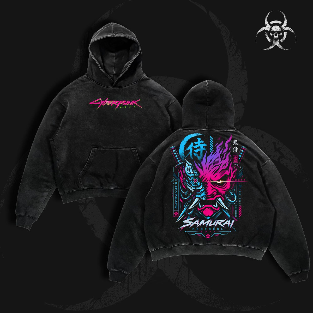 Cyberpunk 2077 Samurai Vintage Washed Oversized T-Shirt, Samurai Logo Graphic Tee, Heavyweight Cotton Double Printed Night City Gaming Streetwear