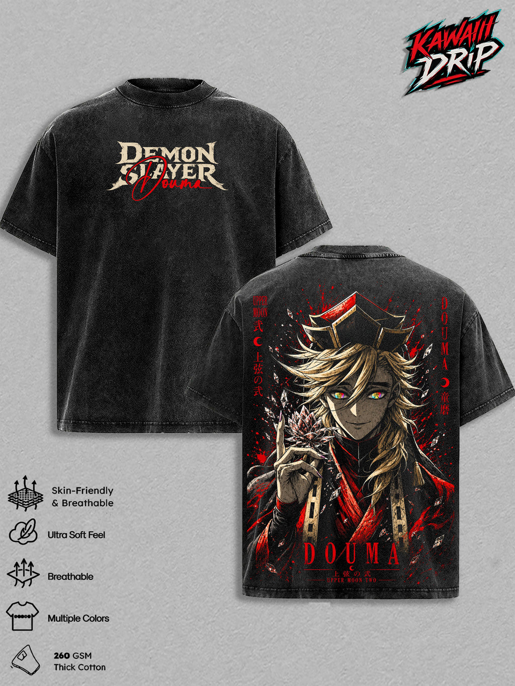 Douma Upper Moon 2 Anime Vintage Washed Tee