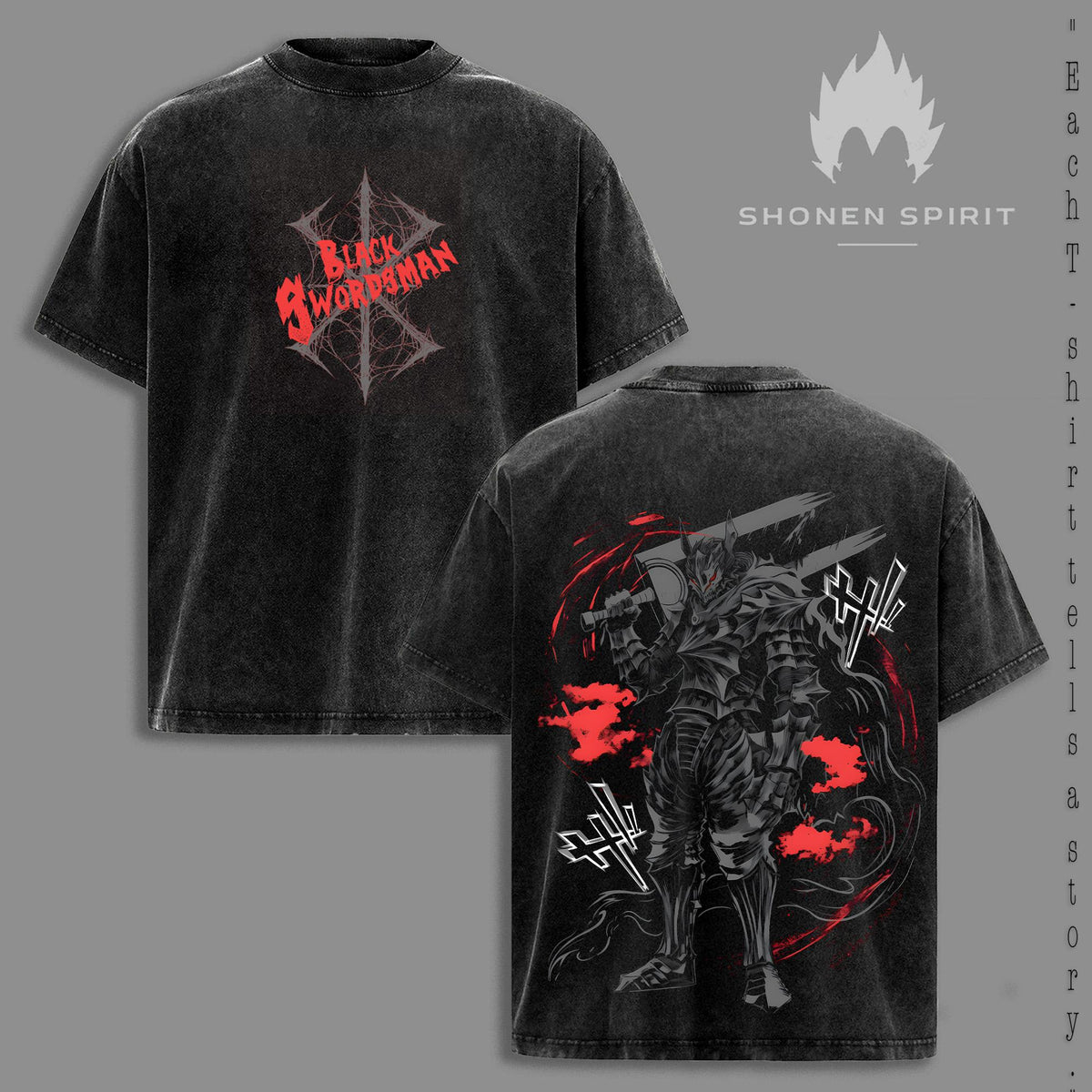 Berserk Black Swordsman Guts Dragonslayer Anime Vintage Washed Tee