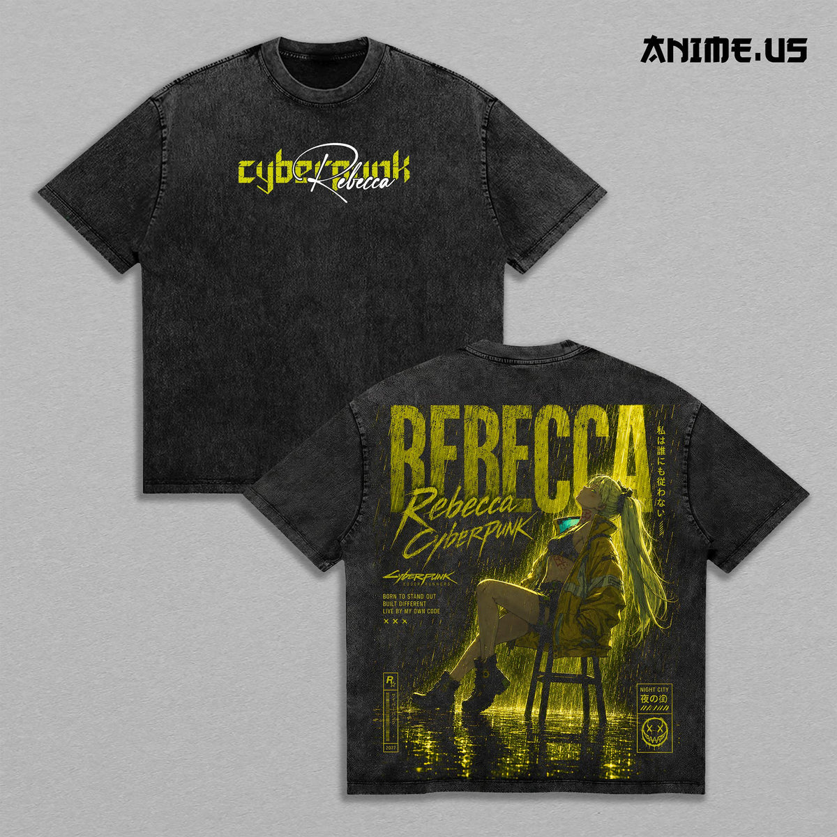 Rebecca Cyberpunk Edgerunners Vintage Washed T-Shirt | Night City Anime Girl Graphic Tee | Oversized Heavyweight Streetwear
