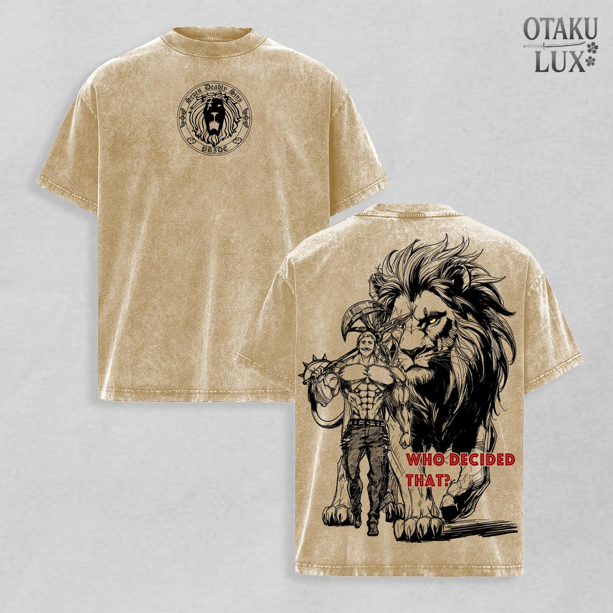 The Seven Deadly Sins Anime T Shirt Escanor Lion Sin of Pride Vintage Washed Graphic Tee Anime Streetwear Manga Shirt Otaku Clothing Anime Fan Gift