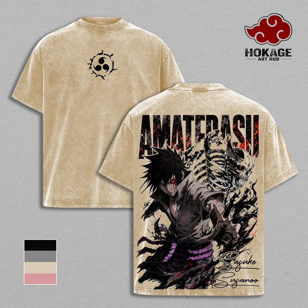 Sasuke Susanoo NRT Amaterasu Curse Mark Anime Vintage Washed Tee