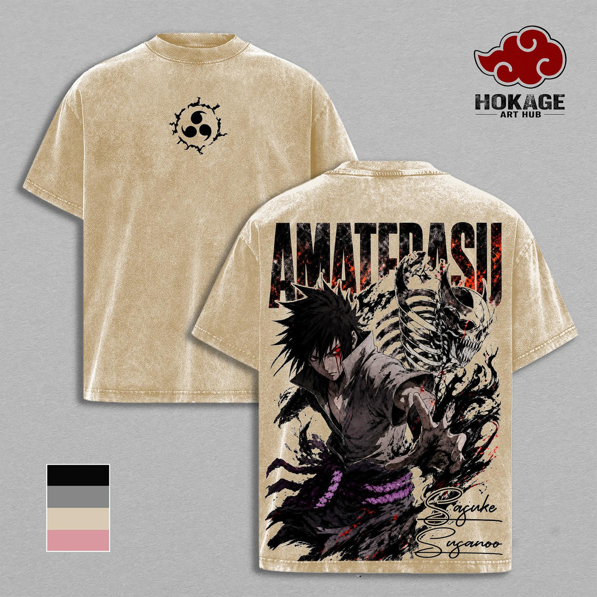 Sasuke Susanoo NRT Amaterasu Curse Mark Anime Vintage Washed Tee