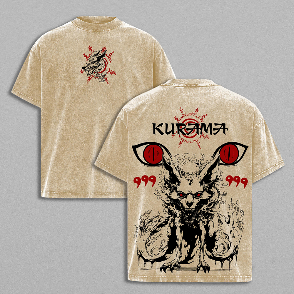 Naruto Kurama Sharingan Anime Vintage Washed Tee