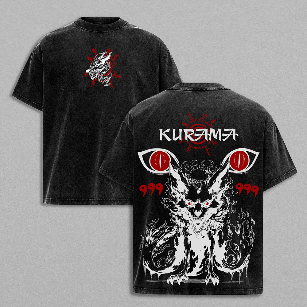 Naruto Kurama Sharingan Anime Vintage Washed Tee