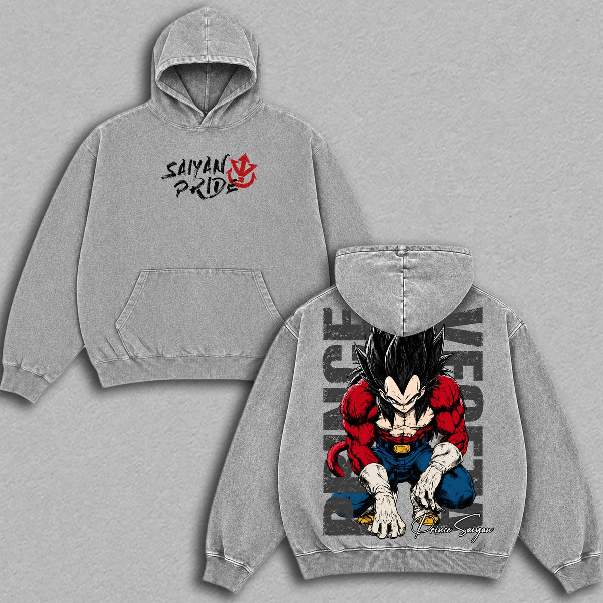 SSJ4 Vegeta Saiyan Pride Dragon Ball vintage washed hoodie - Gray