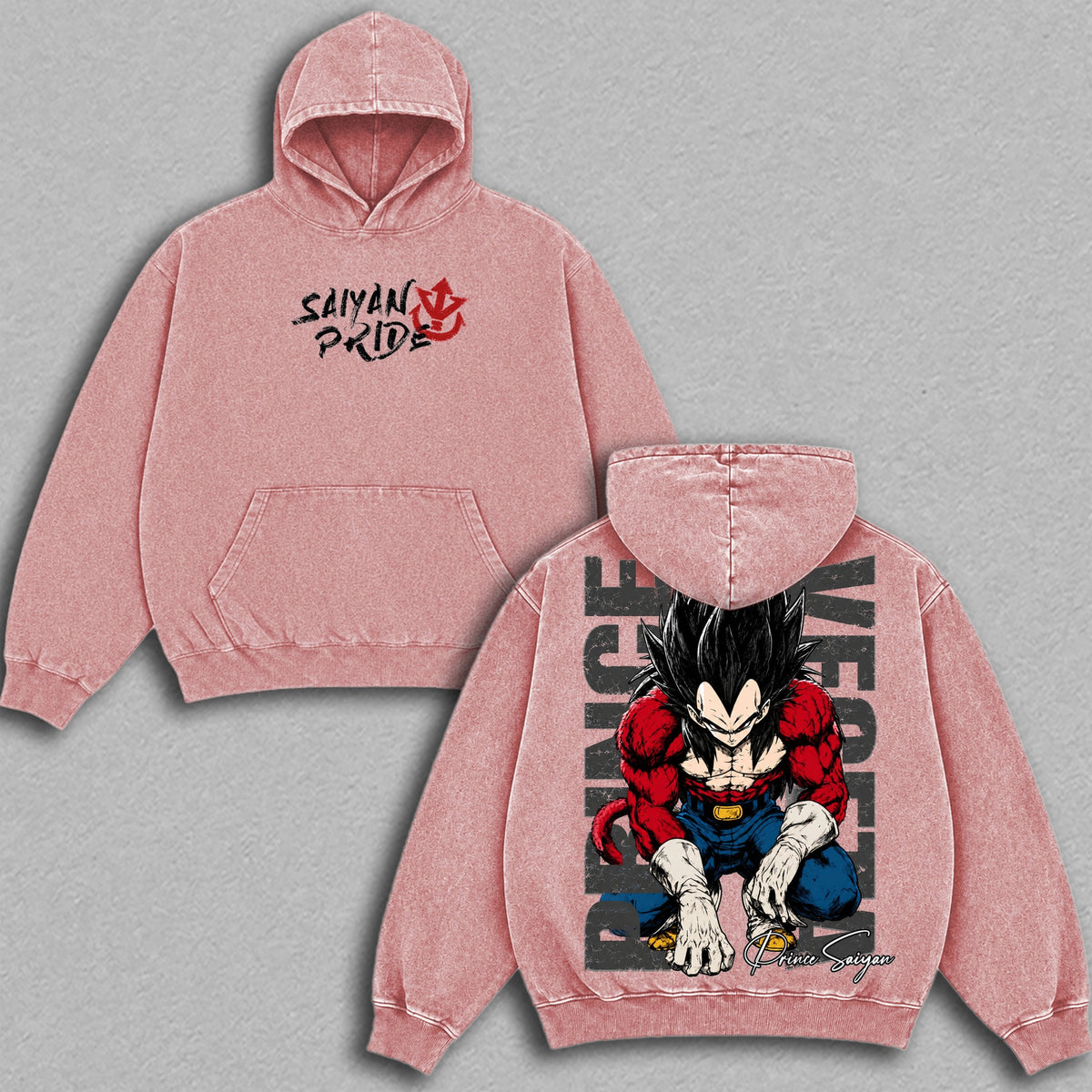 SSJ4 Vegeta Saiyan Pride Dragon Ball vintage washed hoodie - Pink