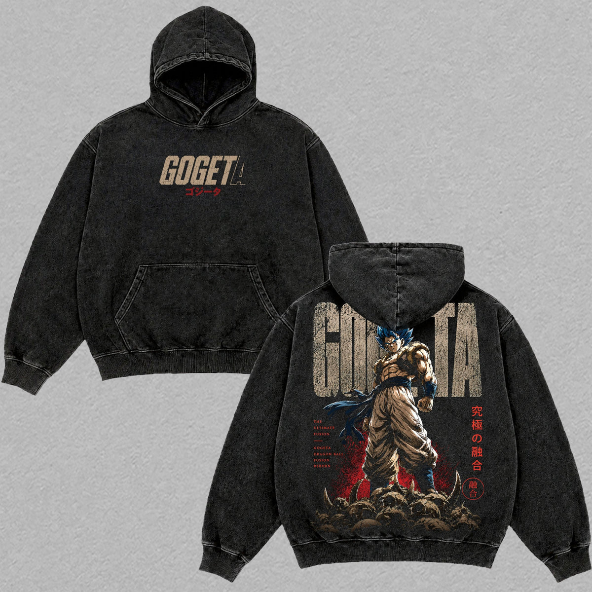 Gogeta Fusion Warrior Dragon Ball vintage washed hoodie - Black