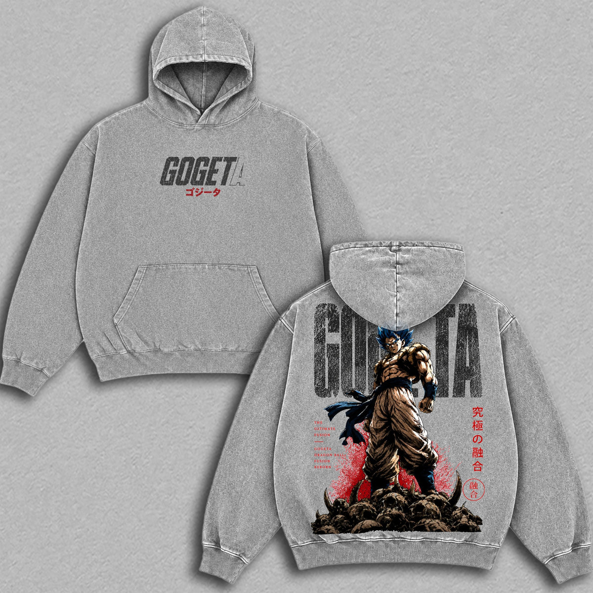 Gogeta Fusion Warrior Dragon Ball vintage washed hoodie - Gray