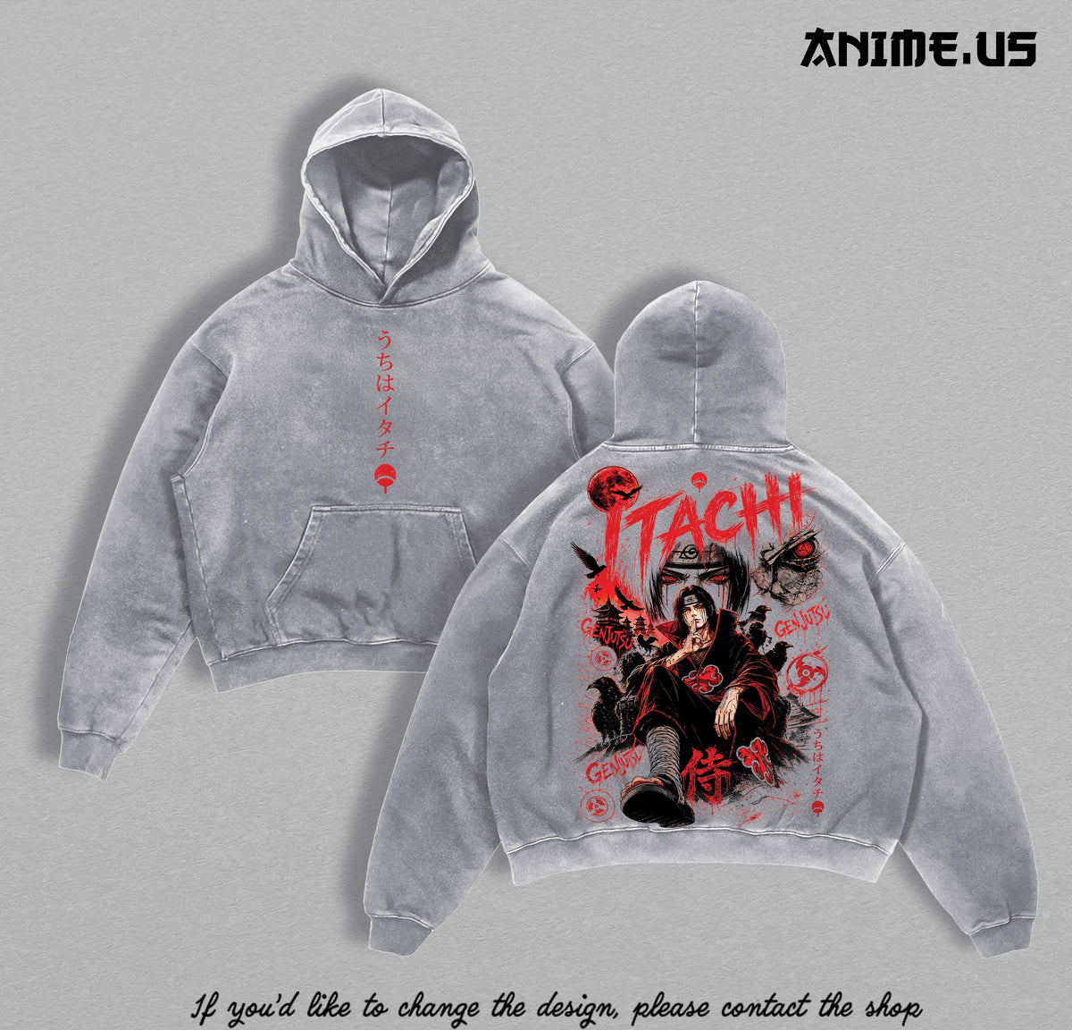 Itachi Uchiha washed hoodie - Gray