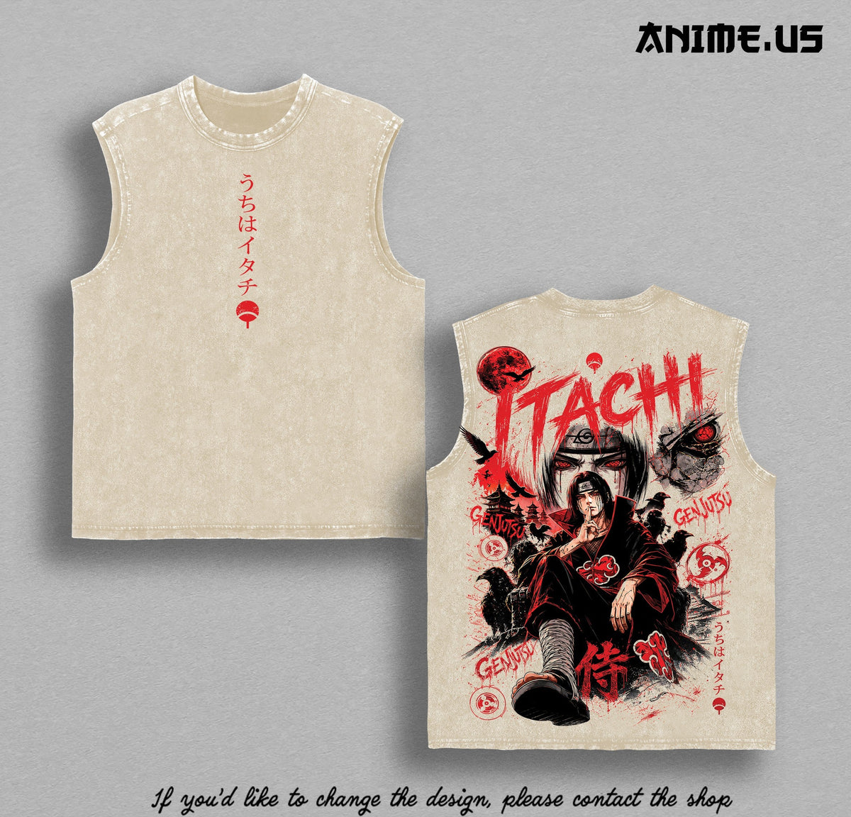Itachi Uchiha washed tank top - Apricot