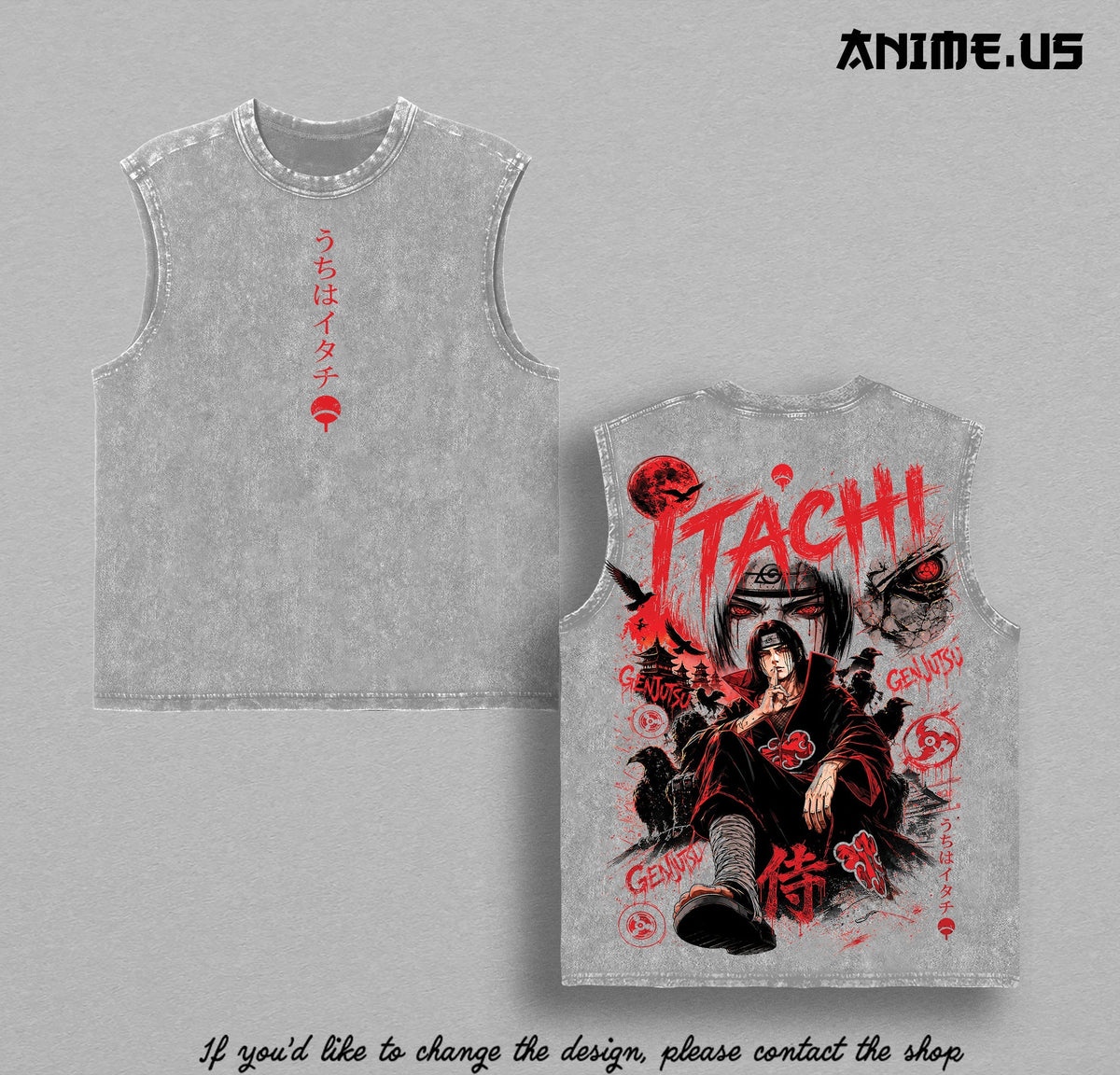 Itachi Uchiha washed tank top - Gray