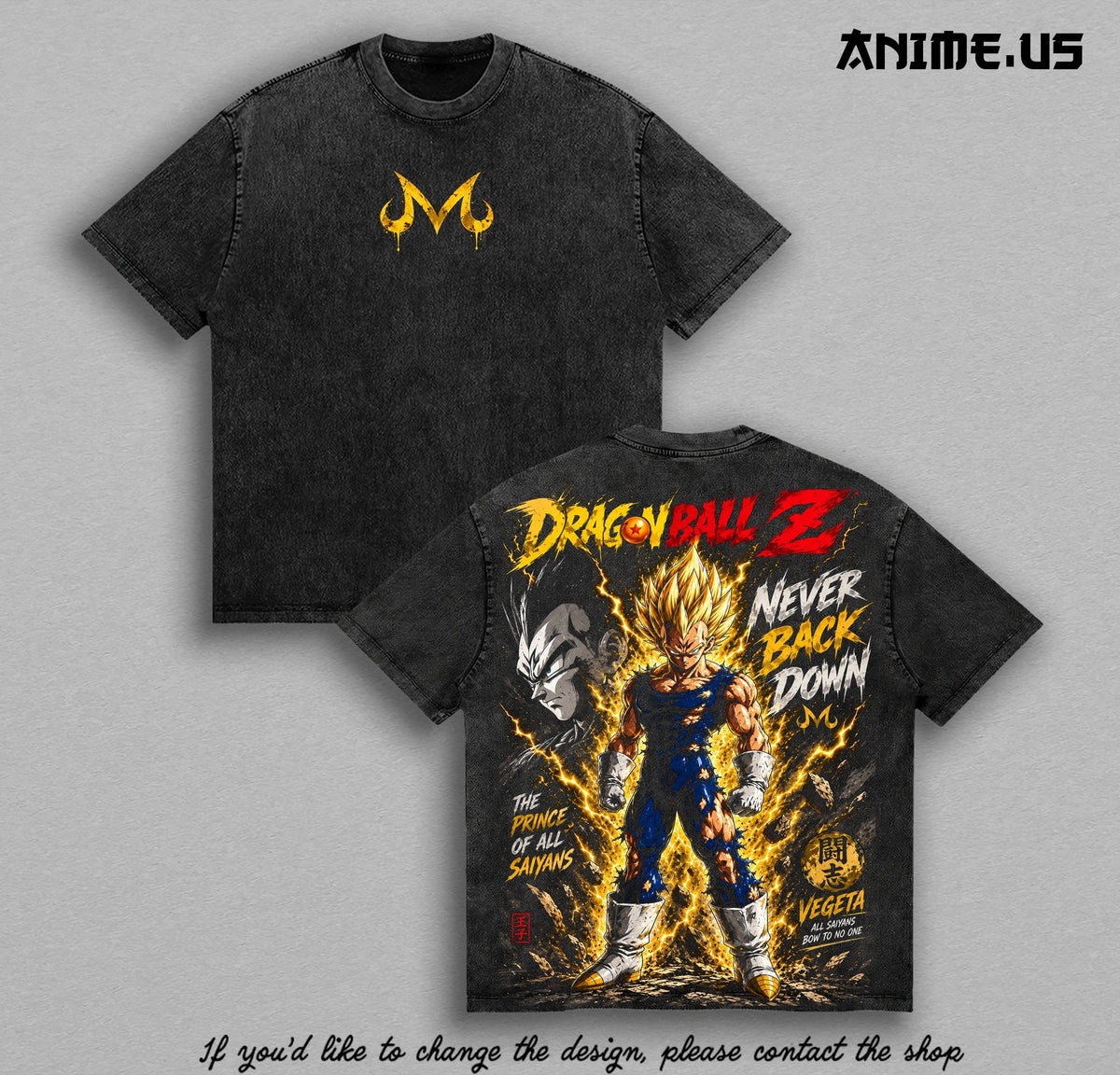 Majin Vegeta Never Back Down T-shirt - Black