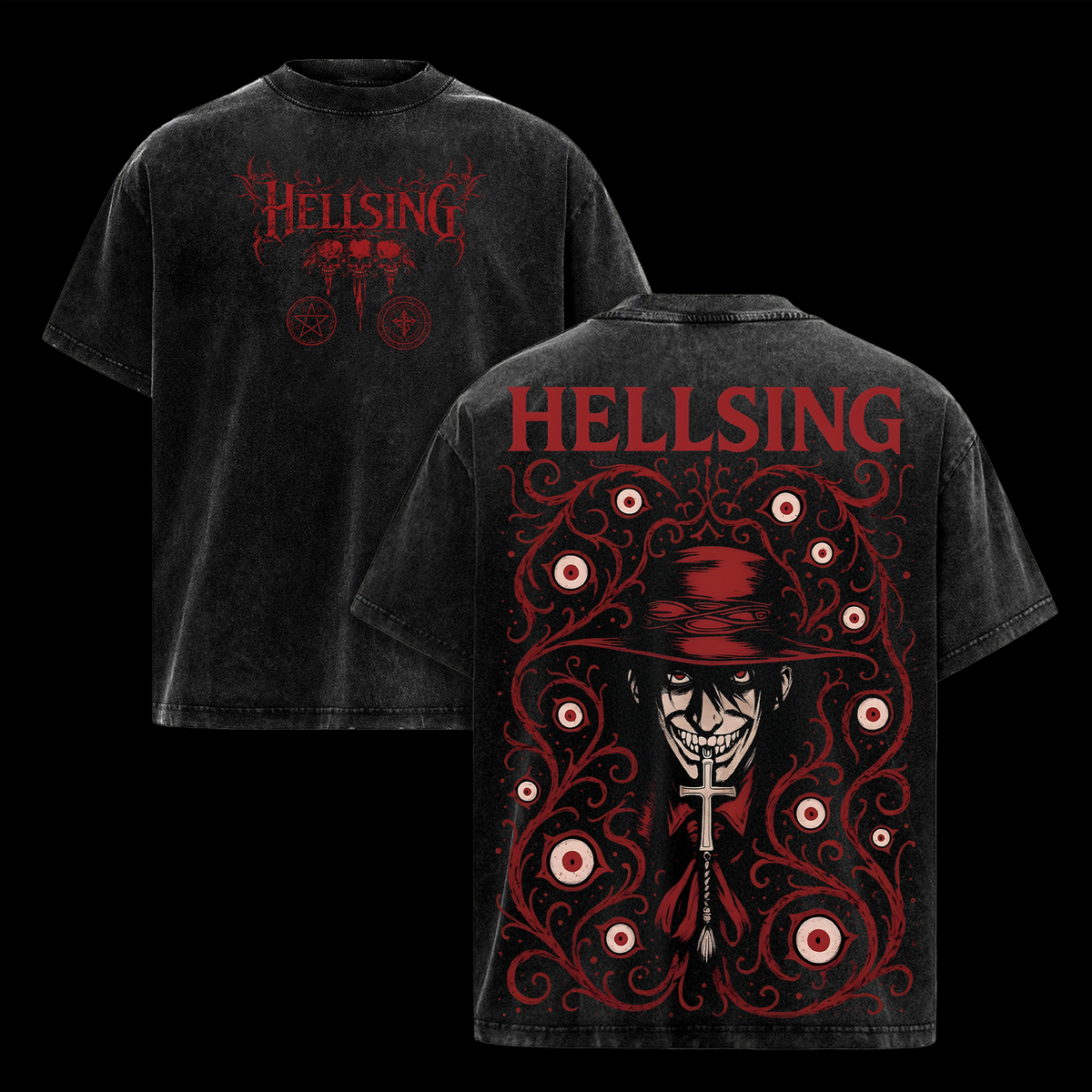 Alucard Hellsing T-Shirt And Hoodie – Vampire King Vintage Washed Oversized Anime Graphic Tee
