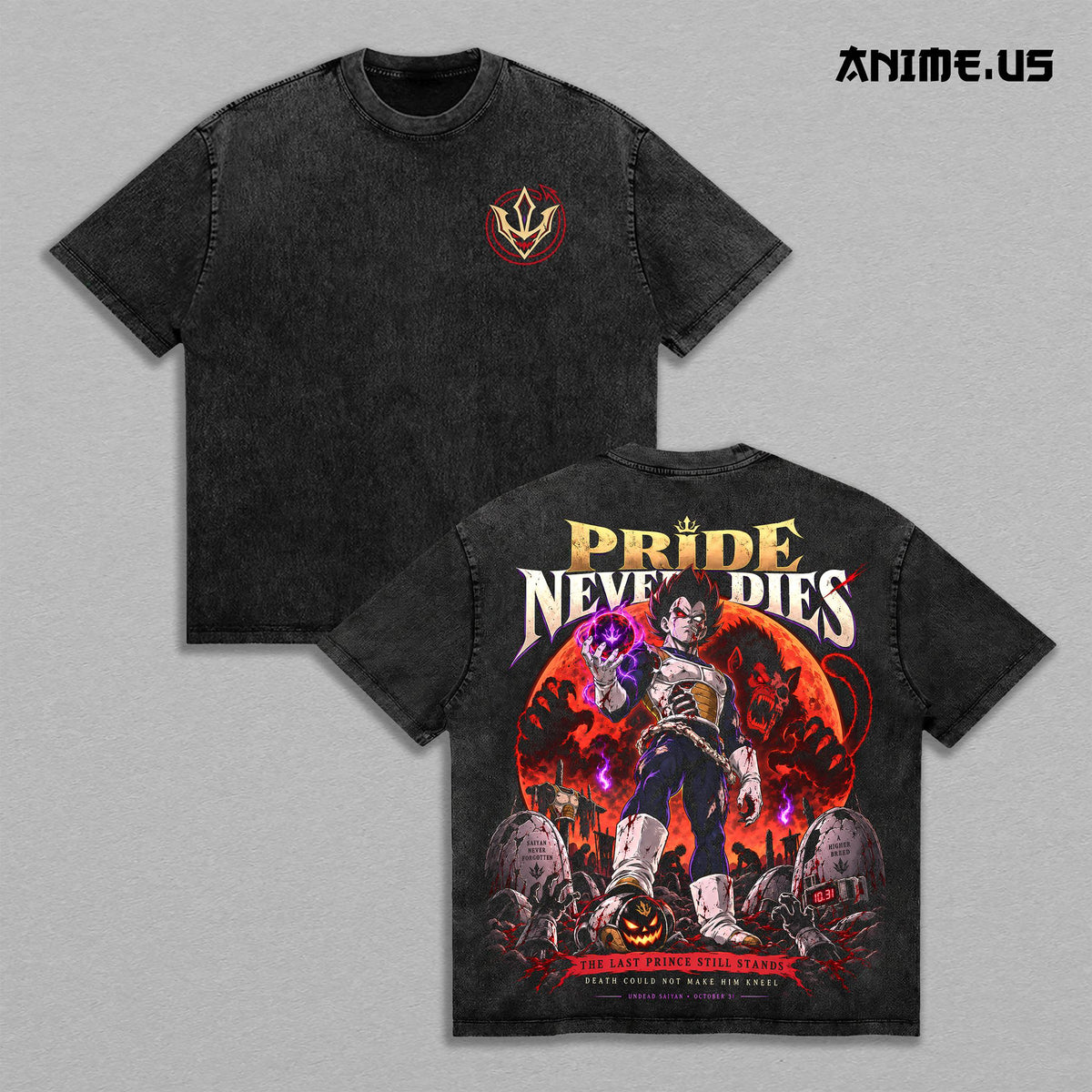 Vegeta Pride Never Dies Dragon Ball Z Anime Vintage Washed Tee