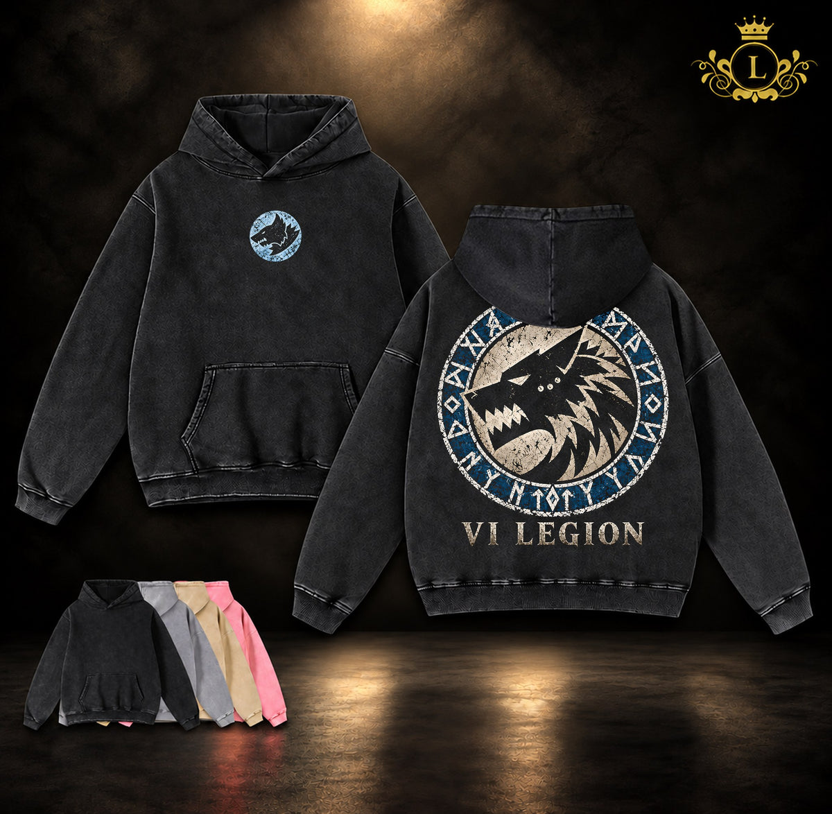 Space Wolves VI Legion Warhammer 40K vintage washed hoodie black