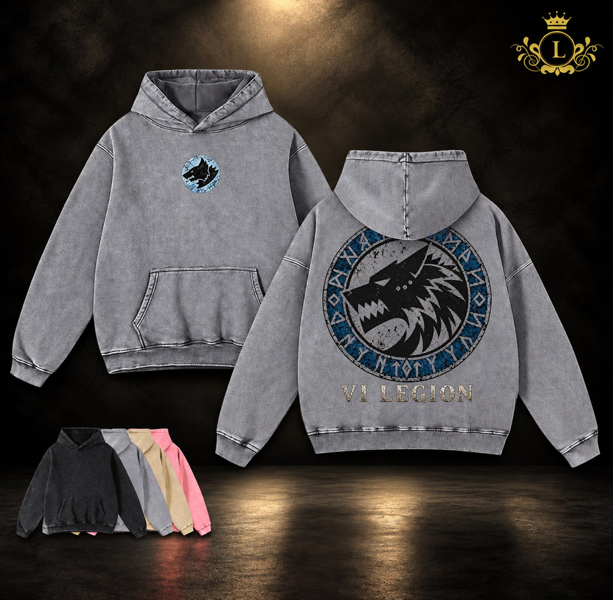 Space Wolves VI Legion Warhammer 40K vintage washed hoodie gray