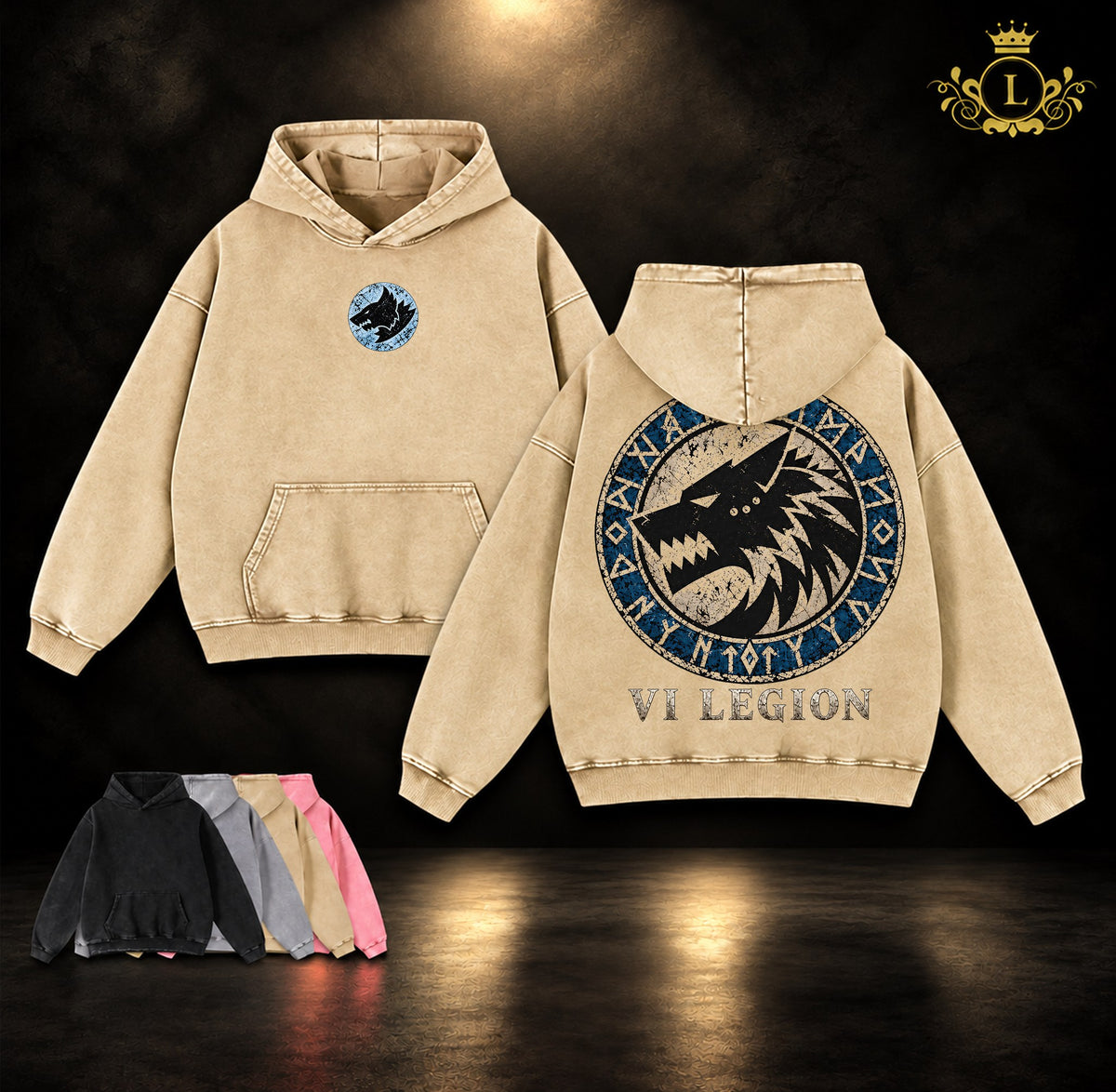 Space Wolves VI Legion Warhammer 40K vintage washed hoodie apricot