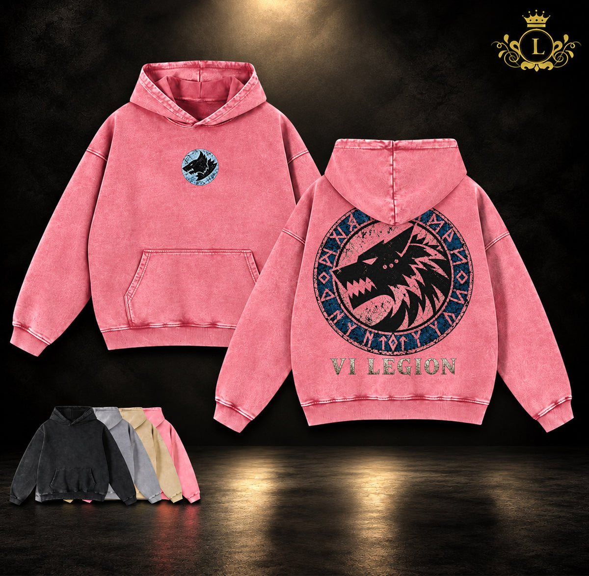 Space Wolves VI Legion Warhammer 40K vintage washed hoodie pink